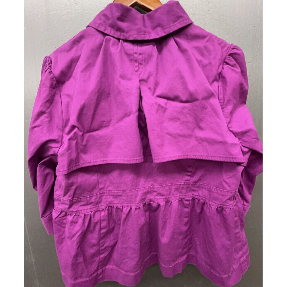Lane Bryant Shacket 16 Purple Ruffle Button Cotton Stretch 3/4 Sleeve Top Blouse - Picture 9 of 13